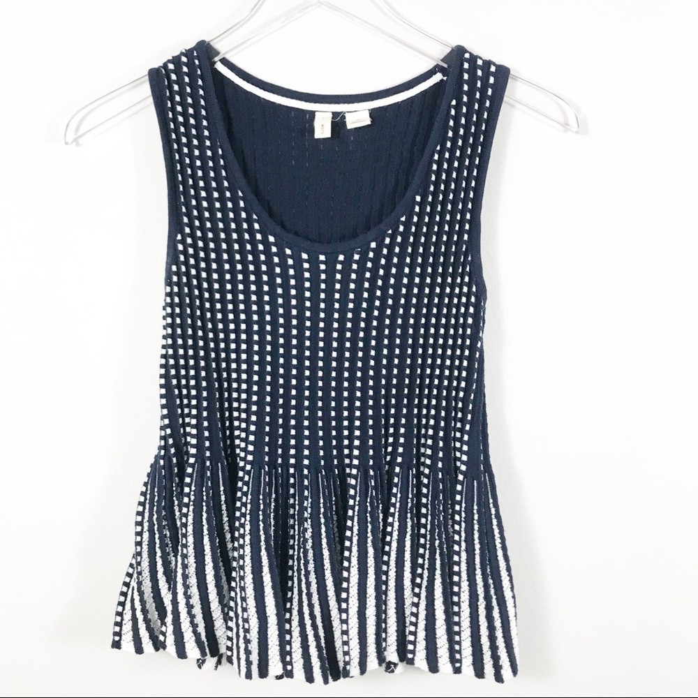 Anthropologie Moth Navy Ostinato Peplum Sleeveless Top